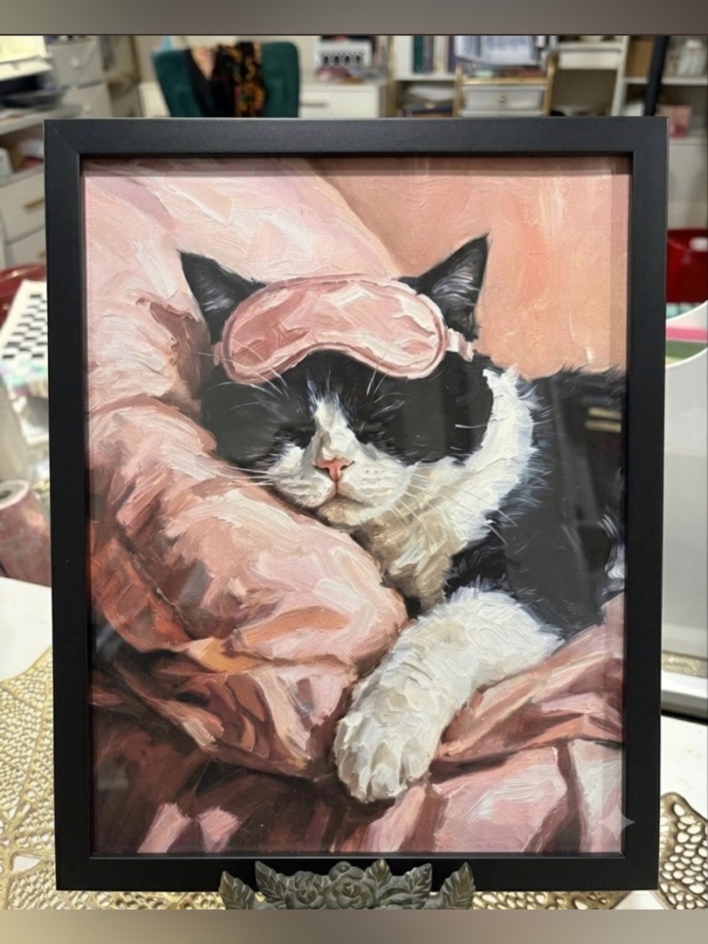 Charming Cat with Sleep Mask Framed8x10 Art